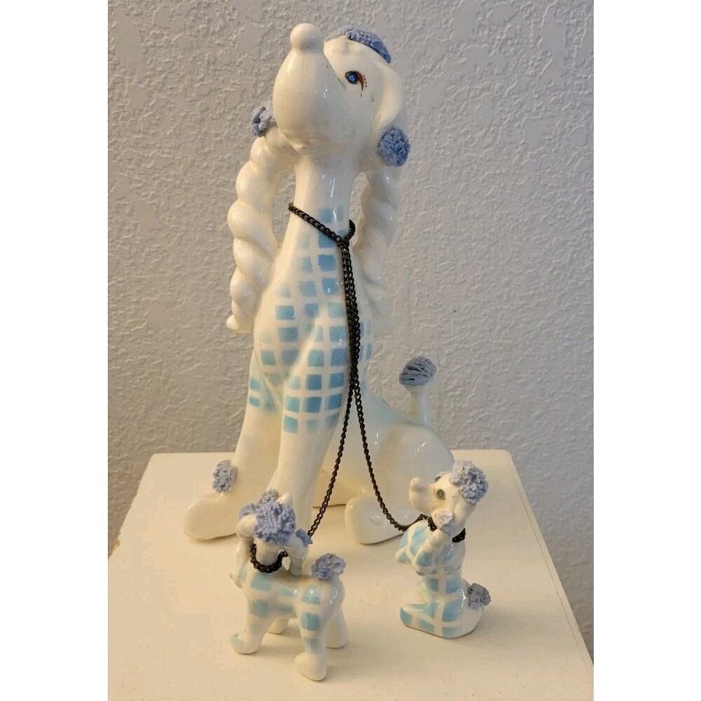 Vtg. 50s Kreiss & Company Poodle w/Puppies on Chain Leash Made in Japan - Picture 3 of 16